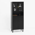 Kitchen Pantry Storage Cabinet, Glass Door Kitchen Hutch Cabinet with Storage Compartment, 71" High Buffet Sideboard Modern Cupboard for Snacks, Spices & Wine, Black
