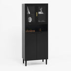 Kitchen Pantry Storage Cabinet, Glass Door Kitchen Hutch Cabinet with Storage Compartment, 71" High Buffet Sideboard Modern Cupboard for Snacks, Spices & Wine, Black