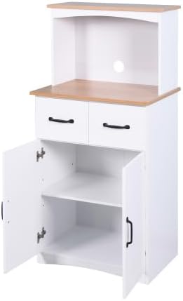 Kitchen Pantry Cabinet, Wooden Buffet Sideboard for Coffee Maker & Toaster, Storage Cabinet for Snacks, Spices & Wine, Fits Kitchen, Dining Room & Coffee Bar,Brown White