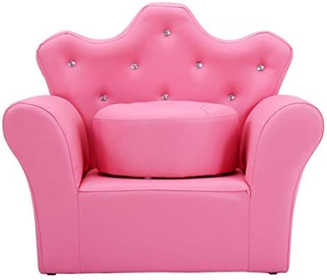 HONEY JOY Kids Sofa, Children Princess Upholstered Couch Armrest Chair with Ottoman, PVC Leather & Embedded Crystal, Toddler Bedroom Furniture for Baby Girl (Pink)