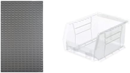 Akro-Mils 36"x61" Steel Wall Mount Louvered Panel with 24-Pack of 5 x4 x3 AkroBins Stackable Plastic Storage Bins (Clear), Organization Bundle for Garage, Workshop, Classroom