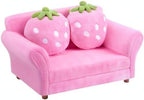 Fireflowery Kids Sofa, Children Upholstered Loveseat Lounge Bed w/ 2 Cute Strawberry Pillows, Children Couch Armrest, Double Seat Kid Sofa for Playroom Bedroom Living Room Baby Room, Pink