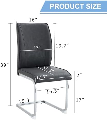 Modern Dining Chairs Set of 4, Faux Leather High Back Side Chairs Stylish Armless Chair with C-Shaped Tube Chrome Metal Legs for Dining Room Kitchen Office (Grey02-Silver Leg, Set of 4)
