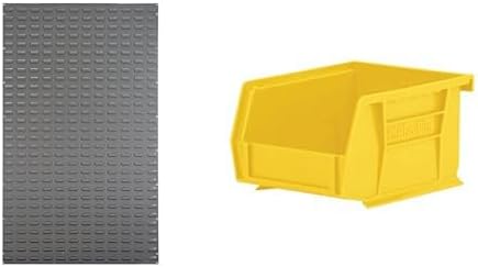 Akro-Mils 36"x61" Steel Wall Mount Louvered Panel with 24-Pack of 5 x4 x3 AkroBins Stackable Plastic Storage Bins (Yellow), Organization Bundle for Garage, Workshop, Classroom