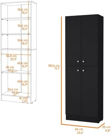 71" Tall Kitchen Pantry Cabinet with Storage,4-Door Wooden Cupboard Credenza Bufffet Cabinet, Freestanding Kitchen Hutch for Living Room, Dining Room,Black