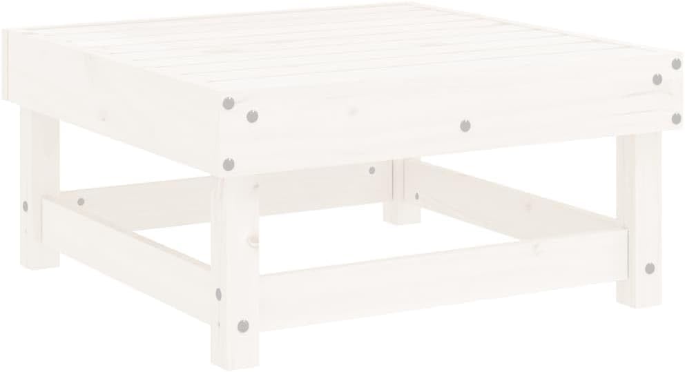 Outdoor Garden Footstool with Cushion, 24 x 24 Inch Square Pine Wood Patio Ottoman, Rustic Weather-Resistant Ottoman for Backyard, Deck, and Balcony, White