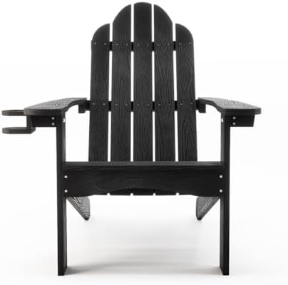 LUE BONA HDPS Adirondack Chairs Set of 4, Long-Lasting All-Season Outdoor Patio Chairs, Hidden Cup Holder, 350 LBS, Black
