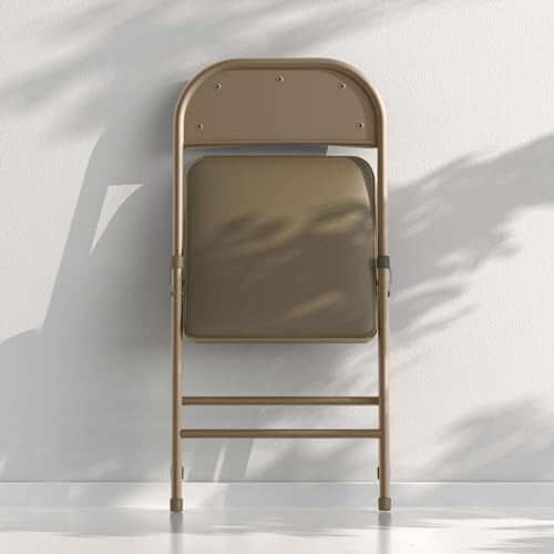 Nazhura Folding Chairs with Padded Vinyl Cushion Chairs with Comfortable Cushion and Durable Steel Frame for Home and Office, for Indoor and Outdoor Events (Kahki, Vinyl, 4 Pack)