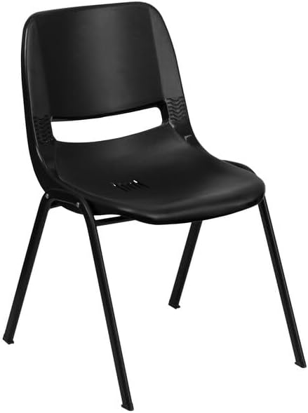 Flash Furniture HERCULES Series 440 lb. Capacity Kid's Black Ergonomic Shell Stack Chair with Black Frame and 14" Seat Height