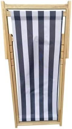 Populus Wood Sling Chair with Blue Stripe Fabric, Folding Chaise Lounge, Dark Blue Broad Stripe Design, Lightweight Outdoor Lounger with Sturdy Wooden Frame