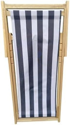 Populus Wood Sling Chair with Blue Stripe Fabric, Folding Chaise Lounge, Dark Blue Broad Stripe Design, Lightweight Outdoor Lounger with Sturdy Wooden Frame
