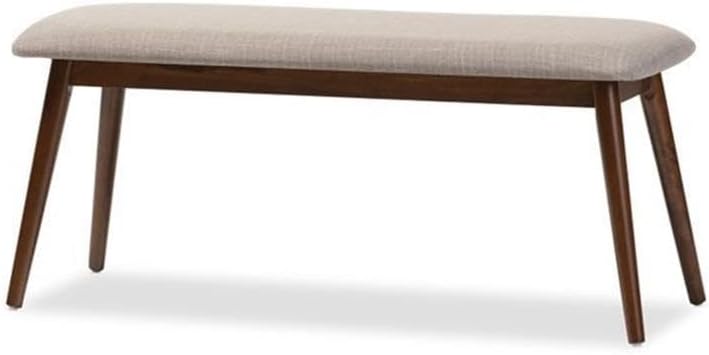 Baxton Studio Flora Mid-Century Modern Light Grey Fabric and Oak Medium Brown Finishing Wood Dining Bench