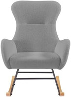 Teddy Rocking Chair, Upholstered Glider Nursery Rocker with Footrest, High Back Adult Relaxation Chair for Living Room Bedroom, Grey
