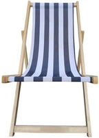 Populus Wood Sling Chair with Blue Stripe Fabric, Folding Chaise Lounge, Dark Blue Broad Stripe Design, Lightweight Outdoor Lounger with Sturdy Wooden Frame