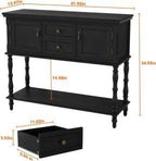 Retro Console Table with 2 Drawers and 2 Doors, 42 Inch Narrow Entryway Table with Open Storage Shelf and Roman Spindle Legs, Vintage Wood Accent Sofa Table for Living Room, Hallway