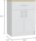 23.6" D*15.9" W*33.5" H Freestanding Storage Cabinet with Dawer & Shelf, Double Door, Natural Wood Top, Rectangular Kitchen Pantry, Modern Minimalist, for Living Room, Dining Room, White