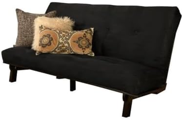 Kodiak Furniture Carson Full Size Futon Frame and Mattress Set - Java Brown Finish Wood Futon Frame with Mattress Included in Suede Black Color