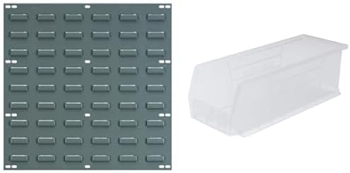 Akro-Mils 18"x19" Steel Wall Mount Louvered Panel with 12-Pack of 15 x5 x5 AkroBins Stackable Plastic Storage Bins (Clear), Organization Bundle for Garage, Workshop, Classroom