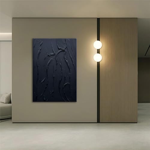 zoinart Hand Painted Large Thick Texture Black Minimalist Oil Paintings Contemporary Art Oil on Canvas Vertical Wall Art Home Office Corridor Wall Art