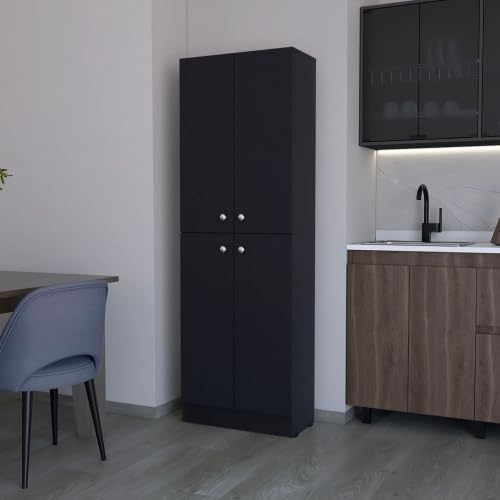 71" Tall Kitchen Pantry Cabinet with Storage,4-Door Wooden Cupboard Credenza Bufffet Cabinet, Freestanding Kitchen Hutch for Living Room, Dining Room,Black