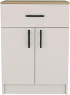 23.6" D*15.9" W*33.5" H Freestanding Kitchen Pantry with Dawer & Shelf, Double Door, Rectangular Storage Cabinet, Modern Minimalist, for Living Room, Dining Room, White