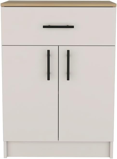 23.6" D*15.9" W*33.5" H Freestanding Kitchen Pantry with Dawer & Shelf, Double Door, Rectangular Storage Cabinet, Modern Minimalist, for Living Room, Dining Room, White