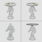 Horse Head Accent Table with Faux Marble Top, Modern Animal Sculpture End Table, Resin Decorative Side Table for Living Room Bedroom Office, Luxury White Statement Furniture