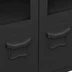 Industrial Metal and Glass Sideboard with Fixed Shelves, Black Rectangular Storage Cabinet for Dining Room and Living Room, Modern Furniture with Matte Finish and Transparent