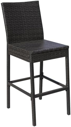 Sundale Outdoor Wicker Bar Stool Set of 2, 30 Inch Seat Height Patio Counter Height Stool with Back Rest, Rattan Woven Tall Chair with Pillow & Navy Blue Cushion, High Bar Stool - Steel, Charcoal