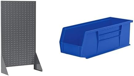 Akro-Mils 36"x13"x66" Louvered Steel Single Sided Floor Rack Organizer with 12-Pack of 15 x5 x5 AkroBins Stackable Plastic Storage Bins (Blue), Organization Bundle for Garage, Workshop, Classroom
