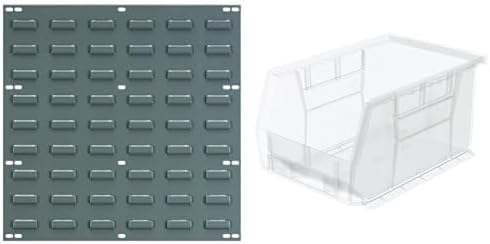 Akro-Mils 18"x19" Steel Wall Mount Louvered Panel with 12-Pack of 9 x6 x5 AkroBins Stackable Plastic Storage Bins (Clear), Organization Bundle for Garage, Workshop, Classroom