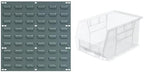 Akro-Mils 18"x19" Steel Wall Mount Louvered Panel with 12-Pack of 9 x6 x5 AkroBins Stackable Plastic Storage Bins (Clear), Organization Bundle for Garage, Workshop, Classroom