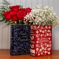 Steel Mill & Co Original Jane Austen Book-Shaped Decorative Vase, Ceramic Vases for Home Decor, Cute Bookshelf Decor, Unique Vase for Book Lovers (Sense and Sensibility)