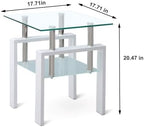 Glass End Table Tea Table with Shelf Side Table with Metal Legs Modern Small Tables for Livingroom (White)