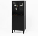 Kitchen Pantry Storage Cabinet, Glass Door Kitchen Hutch Cabinet with Storage Compartment, 71" High Buffet Sideboard Modern Cupboard for Snacks, Spices & Wine, Black