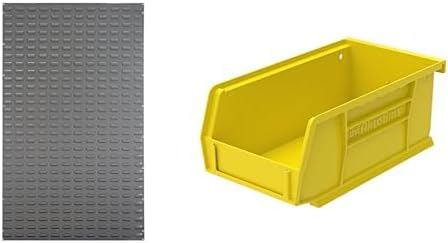 Akro-Mils 36"x61" Steel Wall Mount Louvered Panel with 24-Pack of 7 x4 x3 AkroBins Stackable Plastic Storage Bins (Yellow), Organization Bundle for Garage, Workshop, Classroom