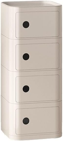 Square Night Stand with Magnetic Door, Plastic Stackable Small Storage Cabinet, Modern Simple Side Table with Round Handle for Living Room(White,Large)