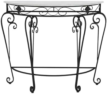 Console Table Decor Entryway Marble Scalloped Tables Behind,Half Moon Console TableFaux Marble Top Entryway Table with Ele Metal Scroll Legs SemiCle Accent Table for Hallway & Living Room (B