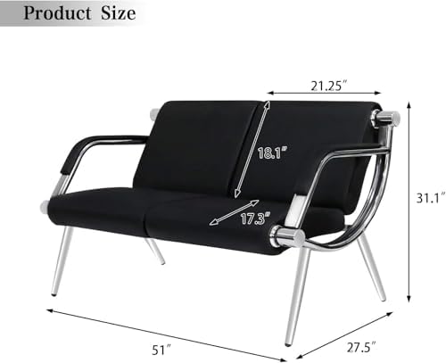 Kinfant Waiting Room Chair- Office Reception Furniture with Armrest and PU Leather Cushion, Office Guest Chair for Waiting Room Airport Hospital Bank Lobby, Black (2-seat*3)