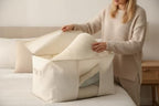 DoYiKe Soft Large Canvas Storage Bags with Zipper and Clear Window, Cotton Linen Storage Organizer for Pillows, Quilt, Blankets and Comforter, 80L, 4 Pack, Beige