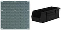 Akro-Mils 18"x19" Steel Wall Mount Louvered Panel with 12-Pack of 15 x5 x5 AkroBins Stackable Plastic Storage Bins (Black), Organization Bundle for Garage, Workshop, Classroom