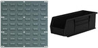 Akro-Mils 18"x19" Steel Wall Mount Louvered Panel with 12-Pack of 15 x5 x5 AkroBins Stackable Plastic Storage Bins (Black), Organization Bundle for Garage, Workshop, Classroom