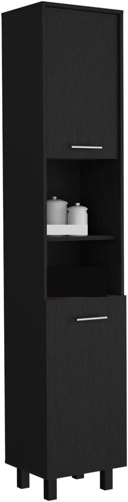 Mid-Century Kitchen Pantry, Storage Cabinet Two Open Storage Shelves, Three Internal Shelves,for Kitchen Home