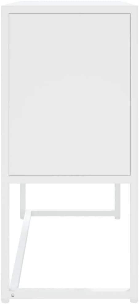 White Steel Sideboard with Adjustable Levelers, Modern Rectangular Storage Cabinet for Living Room and Dining Room, Sleek Design with Single Shelf, Sturdy Powder-Coated Steel