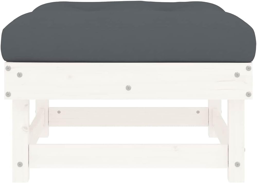 Outdoor Garden Footstool with Cushion, 24 x 24 Inch Square Pine Wood Patio Ottoman, Rustic Weather-Resistant Ottoman for Backyard, Deck, and Balcony, White