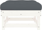 Outdoor Garden Footstool with Cushion, 24 x 24 Inch Square Pine Wood Patio Ottoman, Rustic Weather-Resistant Ottoman for Backyard, Deck, and Balcony, White