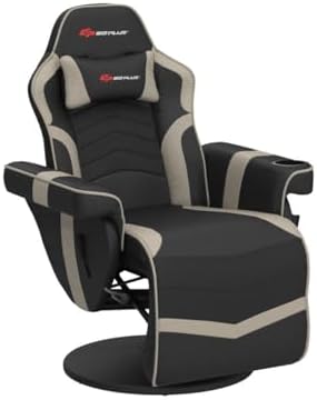 POWERSTONE Gaming Recliner Massage Gaming Chair with Footrest Ergonomic PU Leather Single Sofa with Cup Holder Headrest and Side Pouch, Adjustable Living Room Chair Home Theater Seating (Grey)