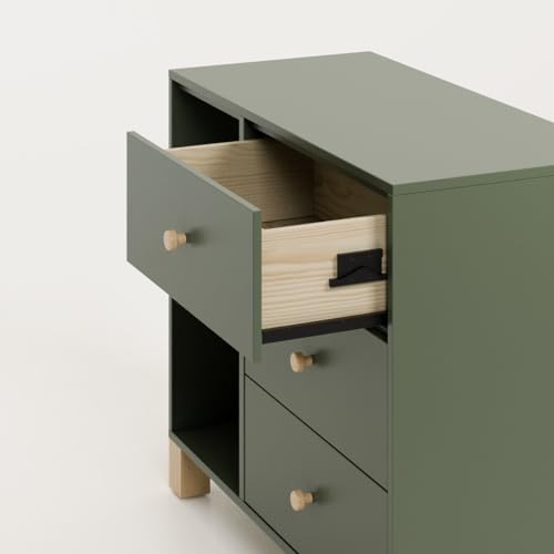 Storkcraft California 3 Drawer Combo Dresser, Olive with Driftwood | GREENGUARD Gold Certified, Interlocking Drawer System, Pre-Installed Drawer Tracks for Easier Assembly, Spacious Cabinet