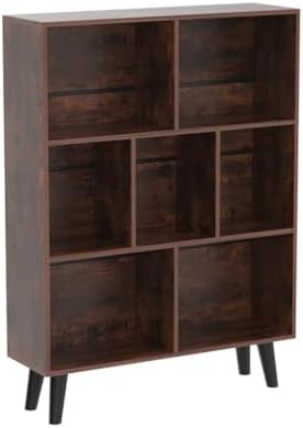 LEYAOYAO Cube Bookshelf 3 Tier Mid-Century Rustic Brown Modern Bookcase with Legs,Retro Wood Bookshelves Storage Organizer Shelf,Freestanding Open Book Shelves for Bedroom,Living Room,Office