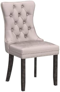 Velvet Dining Chairs Set of 4, Upholstered Dining Room Chairs with Ring Pull Trim and Button Back, Luxury Tufted Dining Chair for Living Room, Bedroom, Kitchen (Beige)